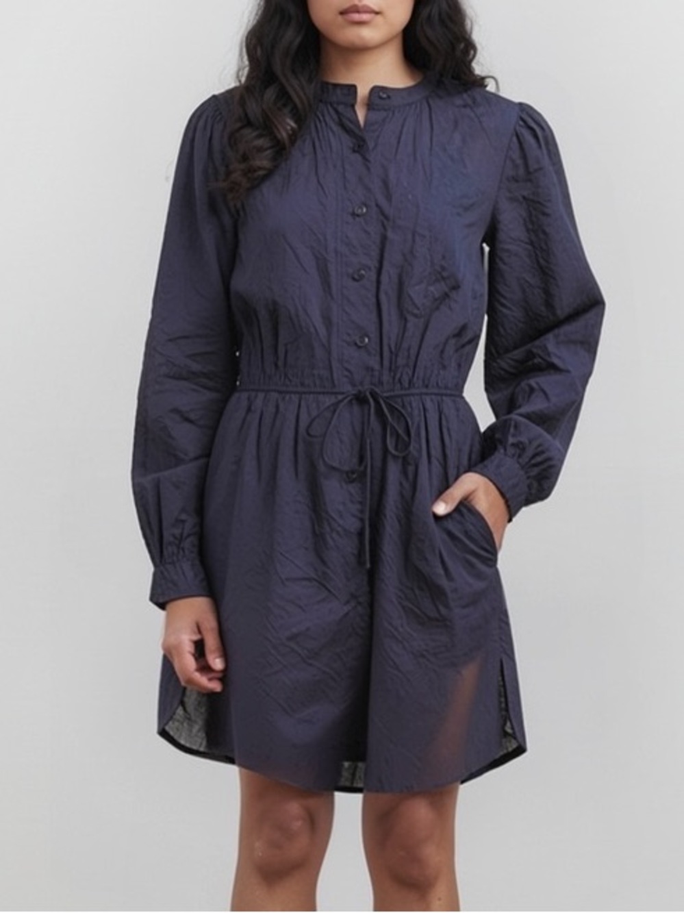 J. Crew Blue and White Buttoned Long Sleeve Dress